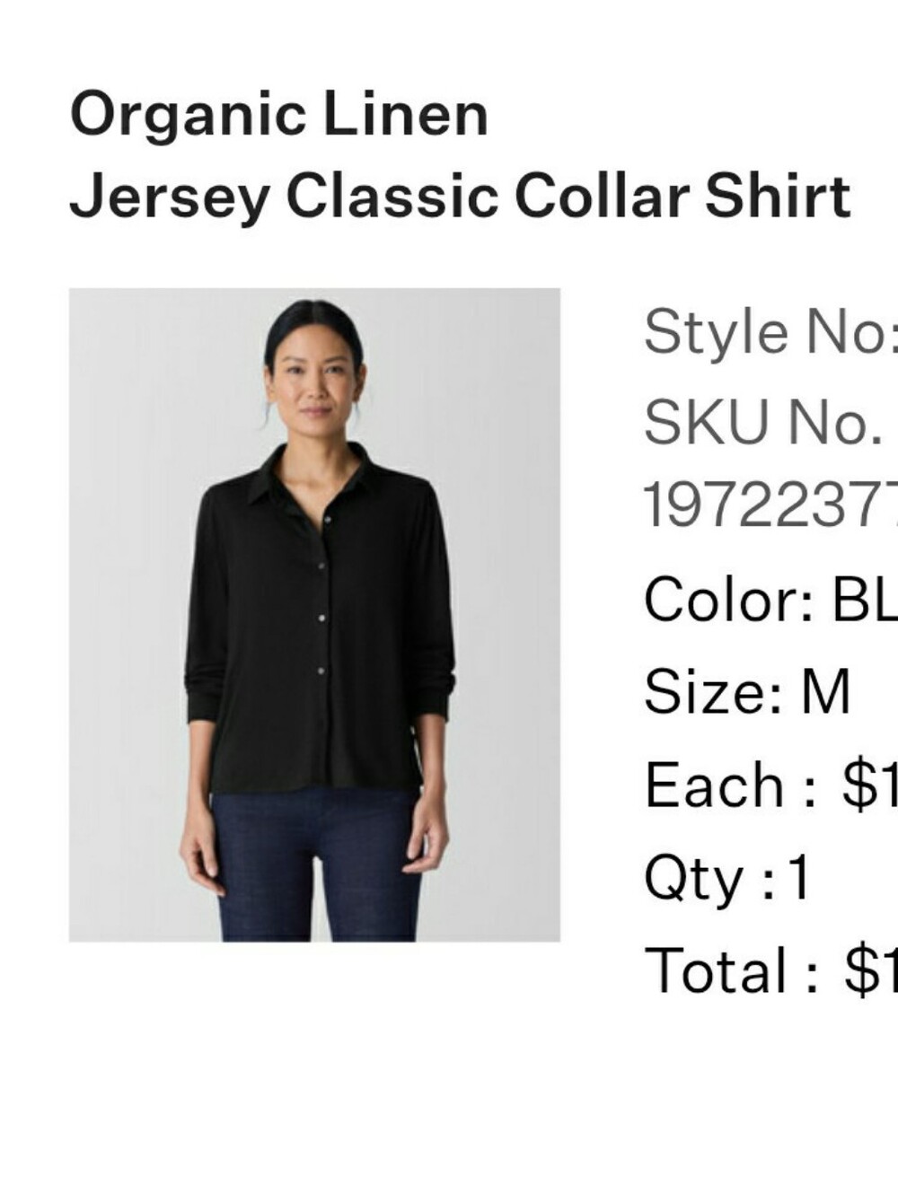 Eileen Fisher Black Organic Linen Jersey Button-Down Shirt